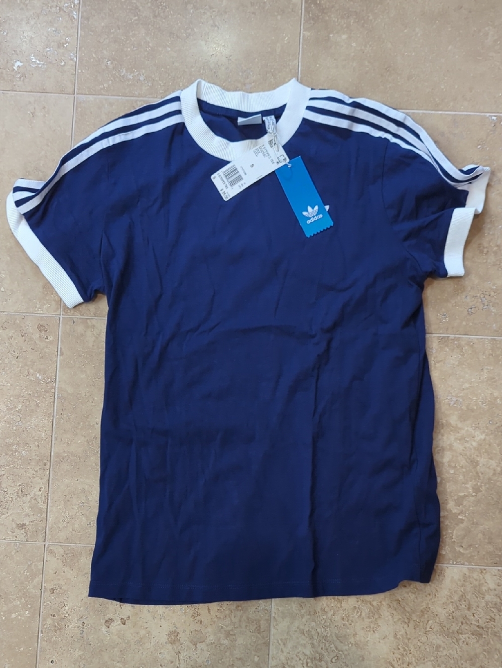 NWT adidas Navy Blue Tee with White Three-Stripes